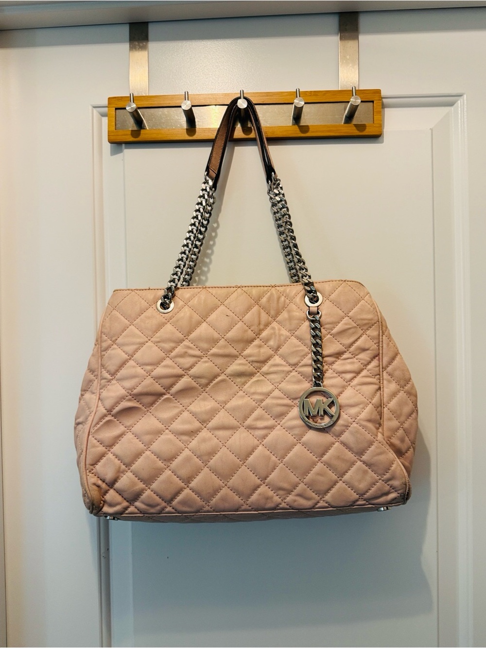 Michael Kors Susannah Quilted Pink Shoulder Tote with Chain Handles